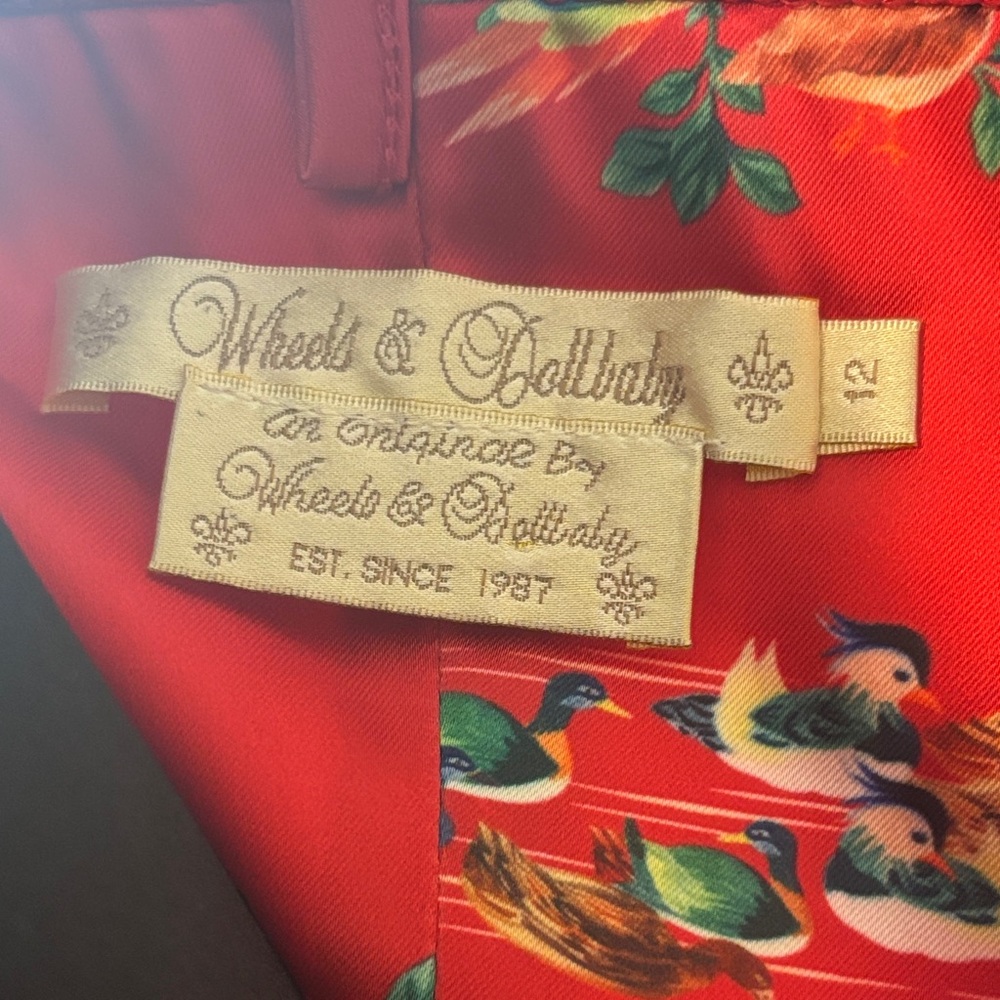Wheels & Dollbaby Red Satin Bird & Floral Print Bodycon Slip Dress AU 12 US 8 - Picture 10 of 13
